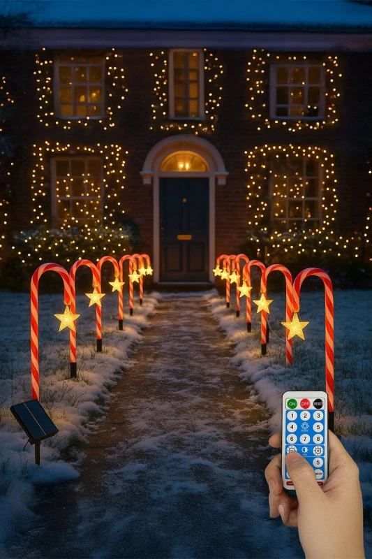 Image of Neo Large 42cm 12PC Remote Solar Panel Battery Candy Cane Christmas Lights Size: 12 Pack Multicolor Unisex 12 Pack