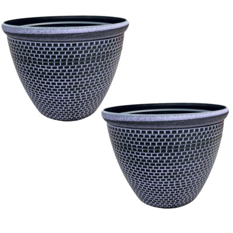 Image of Gr8 Garden Set Of 2 Purple Cromarty Plant Pot Large 36Cm Plastic Round Flower Garden Patio Planter
