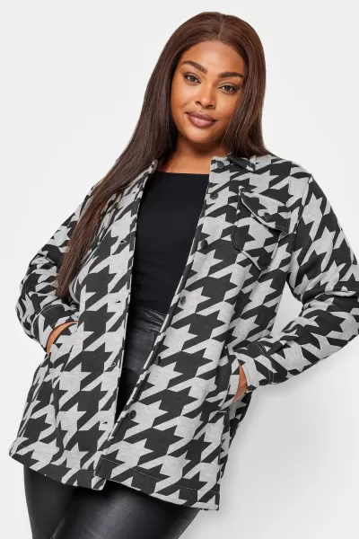 Image of Yours Dogtooth Check Shacket Grey