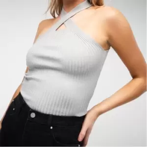 Missguided Petite Rib Racer Neck Knit Top - Grey