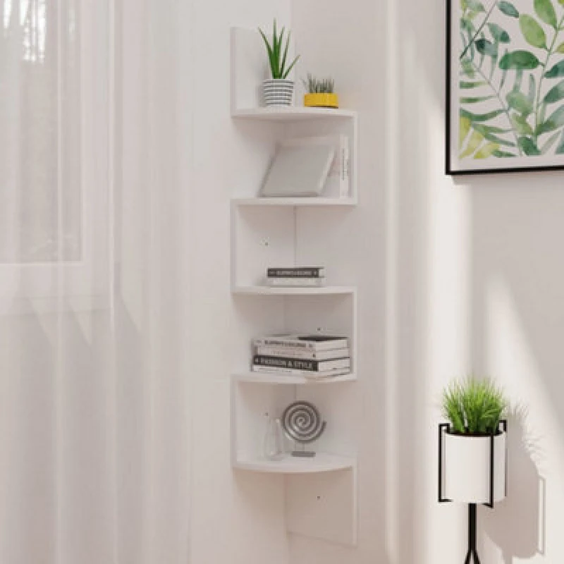 Image of VIDAXL Wall Corner Shelf White 19x19x123cm Engineered Wood vidaXL 8720286344293