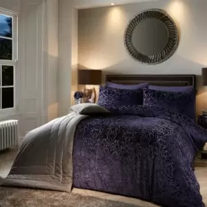 Image of Soiree Mirella Velvet Damask Weave Duvet Cover Set, Navy, Double
