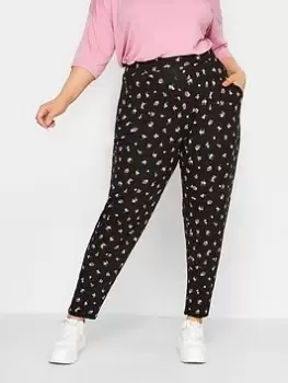 Image of Yours Double Pleat Harem Mini Floral - Black, Size 16, Women