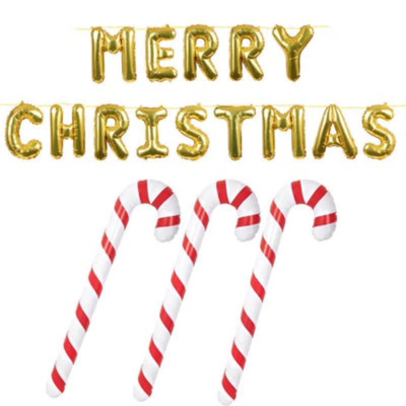 Image of Inflatable Candy Cane + Merry Christmas Balloon Banner