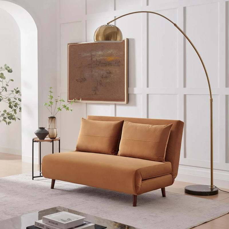 Image of FurnitureboxUK FurnitureboxUK Bobby Orange Velvet Double Folding Sofa Bed Orange Double Unisex 5056784310212
