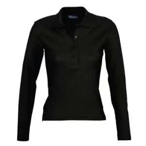 image of SOLS Womens/Ladies Podium Long Sleeve Pique Cotton Polo Shirt (M) (Black)