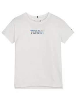Image of Tommy Hilfiger Girls Iridescent Logo Short Sleeve T-Shirt - White, Size Age: 10 Years, Women
