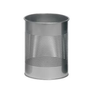 Image of Original Durable 15 Litres Waste Basket Metal Round with 165mm Perforation Ring Silver