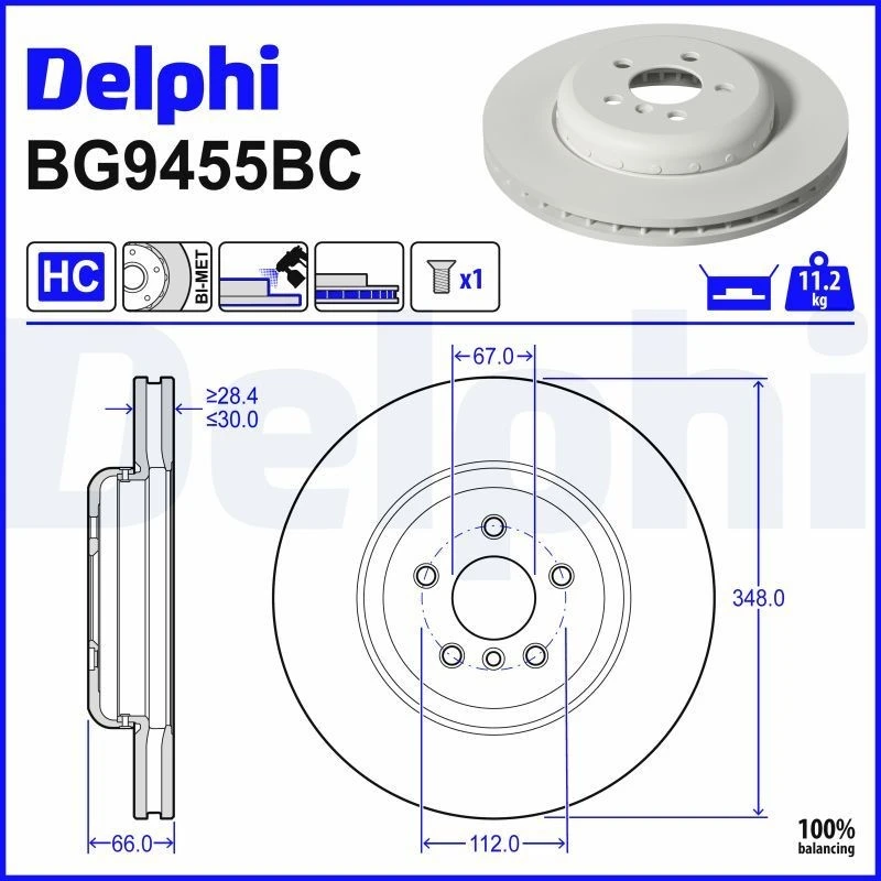 Image of DELPHI Brake disc DELPHI BG9455BC