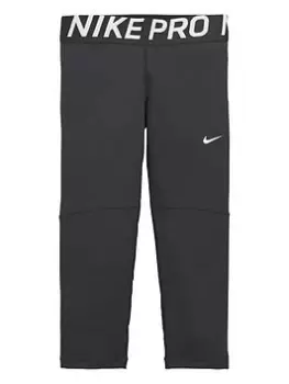 image of Nike Girls Nike Pro Capri Tight - Black/White, Size Xs=6-8 Years