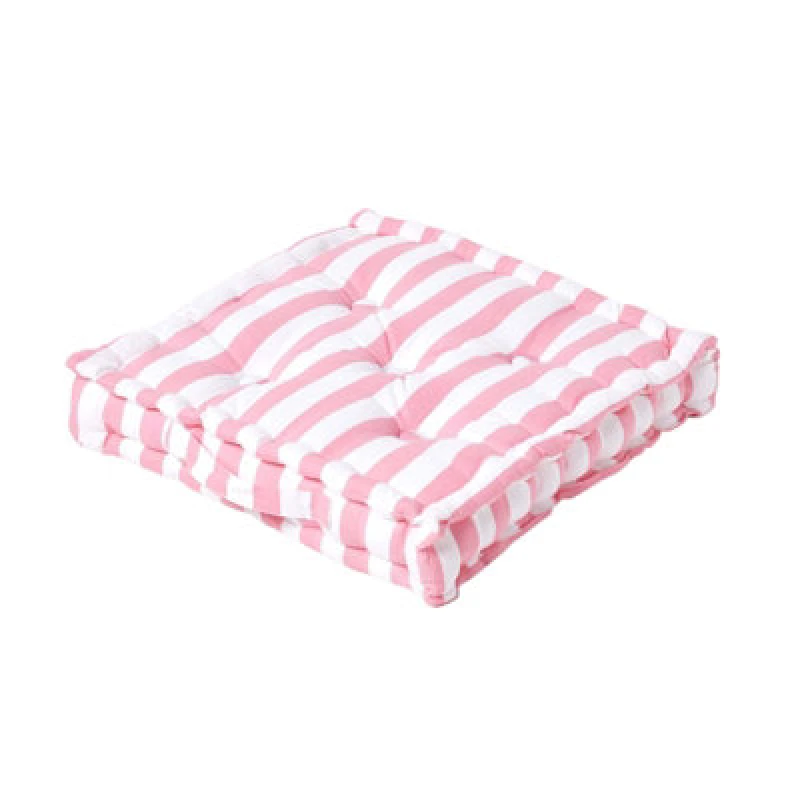 Image of Homescapes Cotton Pink Thick Stripe Floor Cushion, 50 X 50 Cm