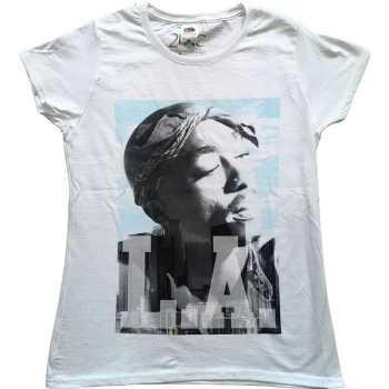 Tupac - LA Skyline Womens Large T-Shirt - White