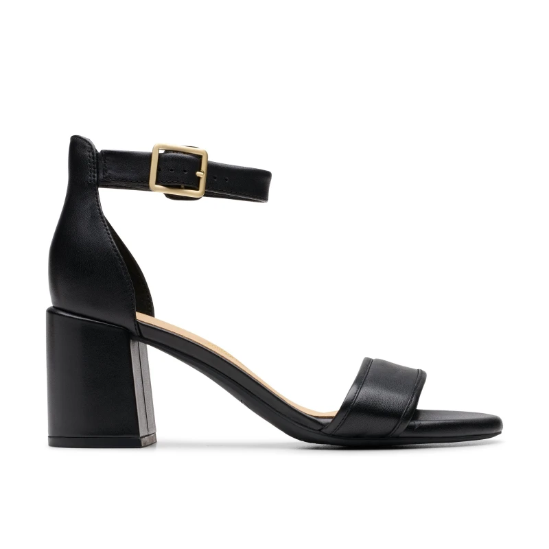 Image of Clarks Clarks Women Ezoria Mae Black Leather Heels,Heeled Sandals Size: 4-Standard Fit Black 4-Standard Fit Female 5063421056846