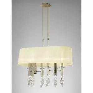 image of Tiffany pendant lamp 6+6 bulbs E27+G9 oval, antique brass with cream lampshade & transaparent crystal