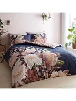 Image of Catherine Lansfield Opulent Floral Reversible Duvet Cover Set - Navy