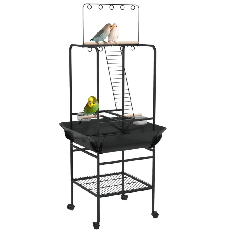 Image of PawHut Bird Table w/ Wheels, for Small Parrot - Dark Grey D10-096V00CG
