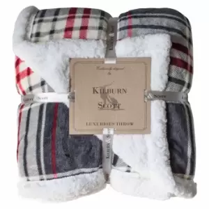 Crossland Grove Check Sherpa Throw Grey & Red 1520x1770mm