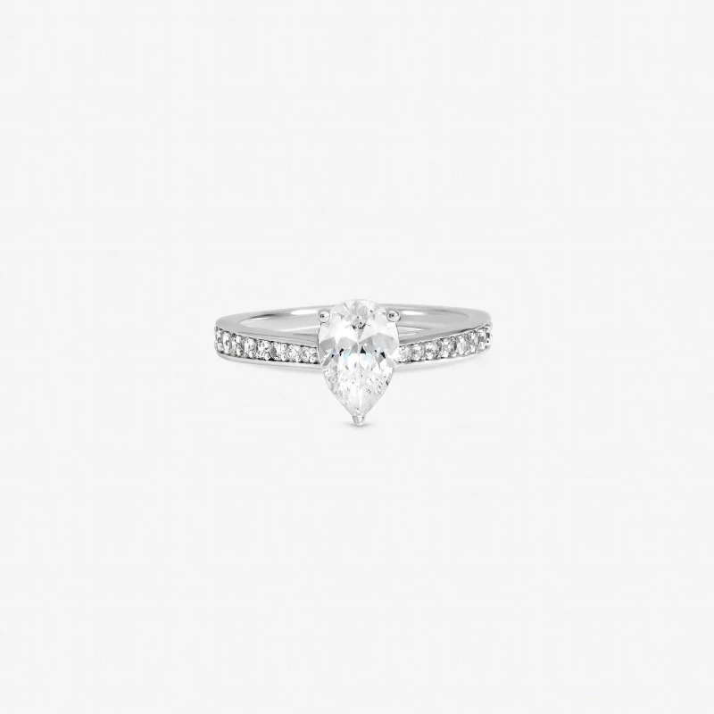 Image of Inicio Sterling Silver Pear Engagement Ring - Gift Pouch Silver female XL