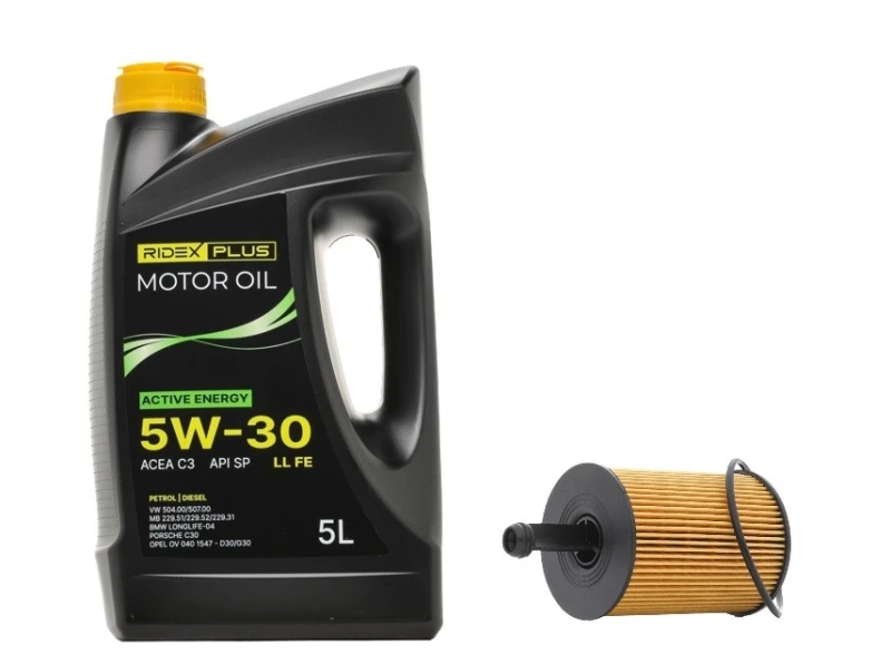 Image of RIDEX PLUS 100908O0108P Oil change kit (oil filter + engine oil) Oil change kit (oil filter + engine oil) (100908)