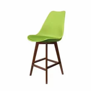 image of Fusion Living Soho Plastic Bar Stool With Dark Wood Legs Green