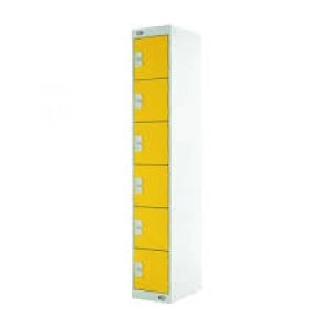 Image of Six Compartment Locker D300mm Yellow Door Dimensions H1800 x D300 x