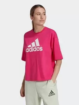 Image of adidas Essentials Multi-colored Logo Loose Fit Crop Top, Bright Blue Size XS Women