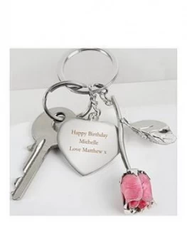 Image of Perosnalised Pink Rose Keyring, One Colour, Women