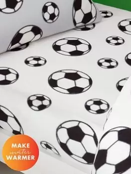 Image of Catherine Lansfield Football Soft Cosy Fleece Fitted Sheet, White, Size Double