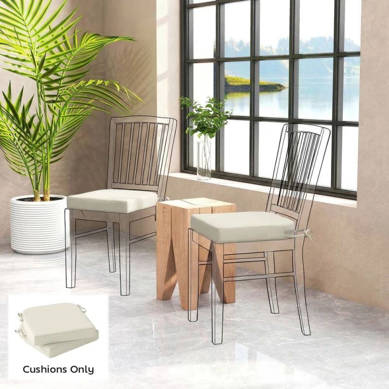 Image of OUTSUNNY Outdoor Chair Seat Cushions Set of 2, Garden Chair Cushions in Cream Size: 40cm x 40cm Cream Unisex 40cm x 40 cm