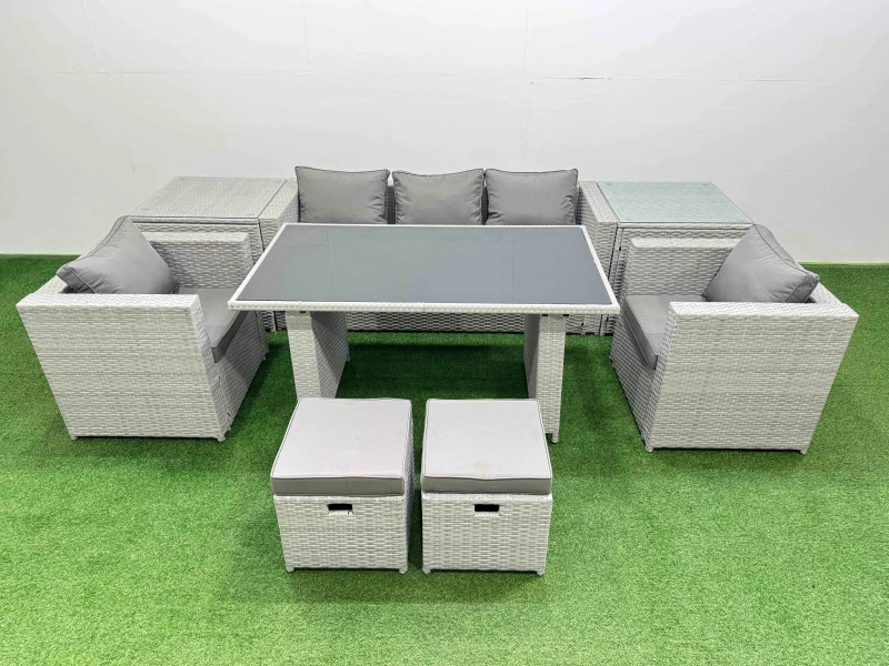 Image of Fimous Patio Garden Furniture Sets with Dining Table 2 Side Table Small Stool in Light Grey Light Grey Unisex
