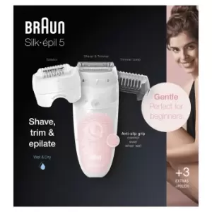 Image of Braun Silk-epil 5 Wet&Dry 81706335 - White - Pink - 28 tweezers -...