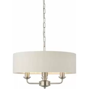 Image of Ceiling Pendant Light - Brushed Chrome Plate & Natural Linen - 3 x 40W E14