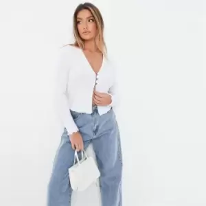 Missguided Lettuce Hem Button Cardi - White