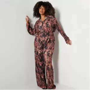 Image of I Saw It First Plus Size Smudge Print Plisse Co-Ord - Brown