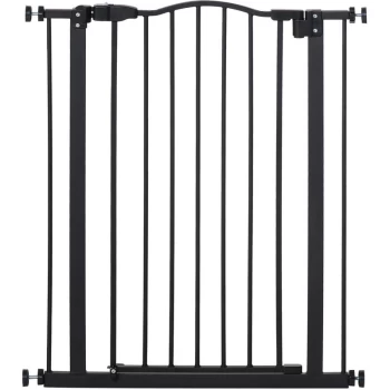 image of 74-84cm Adjustable Metal Pet Gate Safety Barrier w/ Auto-Close Door Black - Pawhut