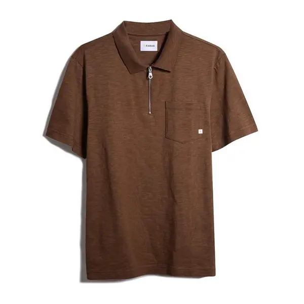 Image of Farah Chancery Zip Sn99 Short Sleeve Polos Small Blue 54686418350