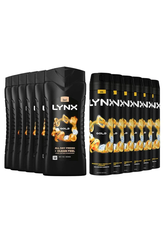 Image of Lynx Mens Gold Shower Gel 500ml 6 Pack with Body Spray 250ml 6 Pack in Black Male