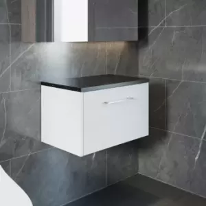 image of Hudson Reed Juno Wall Hung 1-Drawer Vanity Unit with Sparkling Black Worktop 600mm Wide - White Ash