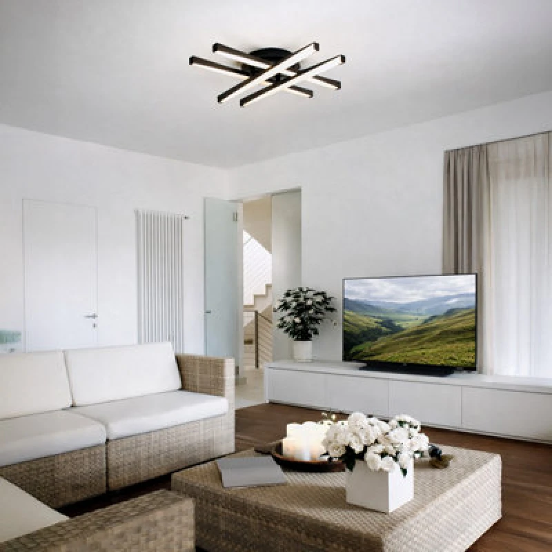 Image of Eglo Adeje Indoor LED Ceiling Light, Warm White 3000K, Black Metal Frame With White Diffuser, Square Flush Mount