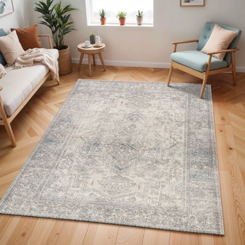 Image of Becki Owens X Livabliss Vintage Oriental Boho Navy/cream Margot Area Rug 200 X 275cm - Easy Care, Ideal For Living Room & Bedroom