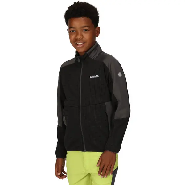 image of Regatta Boys Highton II Full Zip Breathable Fleece Jacket 11-12 Years - Chest 75-79cm (Height 146-152cm) Black/Seal Grey RKA387B-28P-11