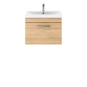 image of Nuie Athena 600 Wall Hung Single Drawer Vanity & Thin-edge Basin - Natural Oak