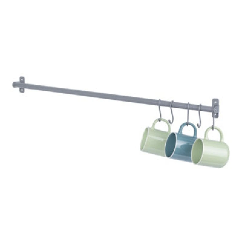 Image of LIVIVO Hanging Rail with 5 'S' Hooks - (79cm) Grey