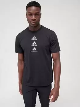 Image of adidas Train D2M Stacked Logo T-Shirt - Black Size XL Men