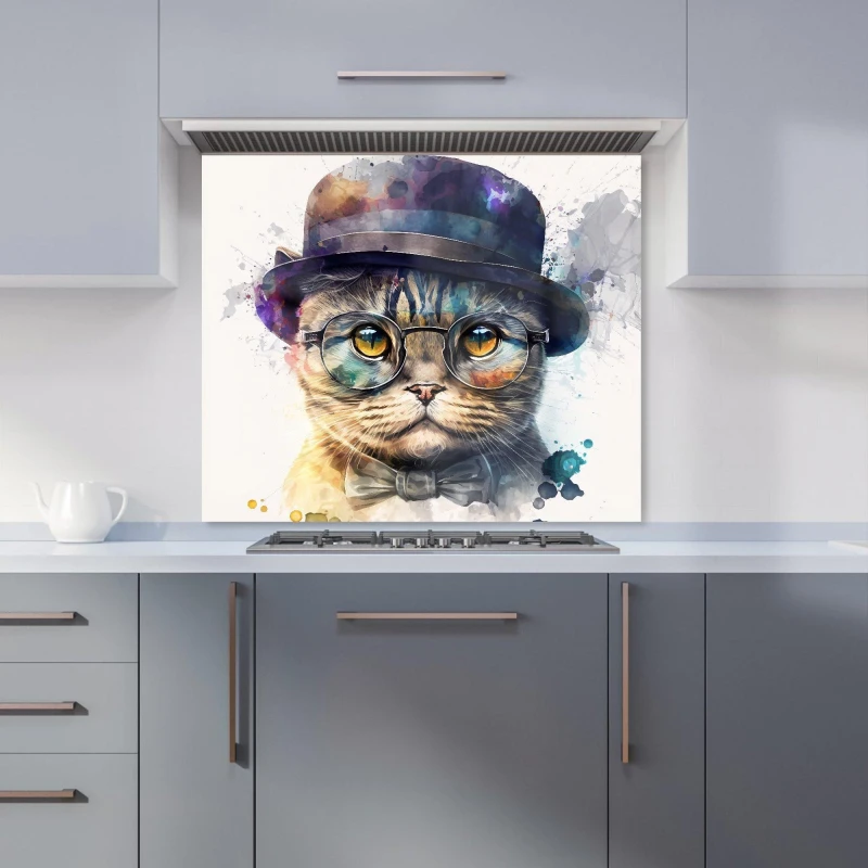 Image of Warren Reed - Designer Scottish Fold Cat Splashart Kitchen Splashback Size: 600mm x 750mm Multicolor Unisex 600mm x 750mm