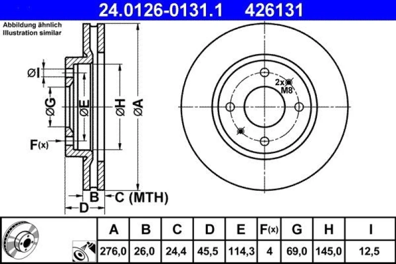 Image of ATE 24.0126-0131.1 Brake disc Vented, Coated Brake Disc (82)