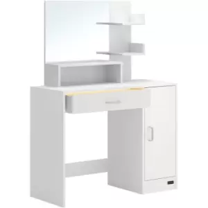 image of Casaria - Jocelyn dressing table with LED lighting, mirror, drawer, 3 shelves, make-up, bedroom, cosmetic table, dressing table, wood, white