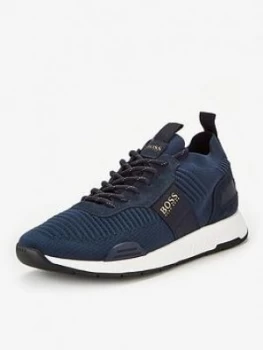 Image of Hugo Boss Titanium Knit Runner Trainers Navy/Gold Men