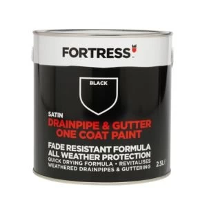 image of Fortress Black Satin Drainpipe Gutter Paint 2.5L