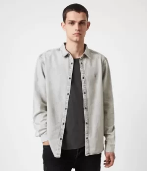Image of AllSaints Mens Gleason Denim Shirt, Grey, Size: S